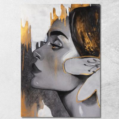 Quadro Profilo Donna Con Dettagli Dorati Fashion fsn62 quadro stampa su tela