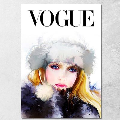 Quadro Ritratto Femminile Con Cappello Di Pelliccia Vogue Fashion fsn80 quadro stampa su tela