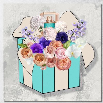 Quadro Scatola Regalo Con Bouquet Floreale Colorato Fashion fsn86 quadro stampa su tela