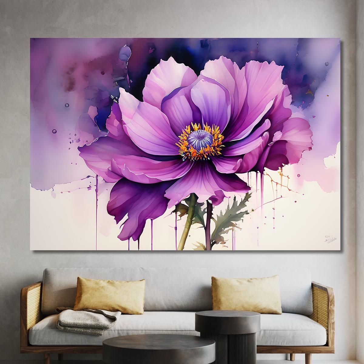 Quadro Acquerello Fiore Viola Quadro Moderno Fiori Astratti flp1 quadro stampa su tela