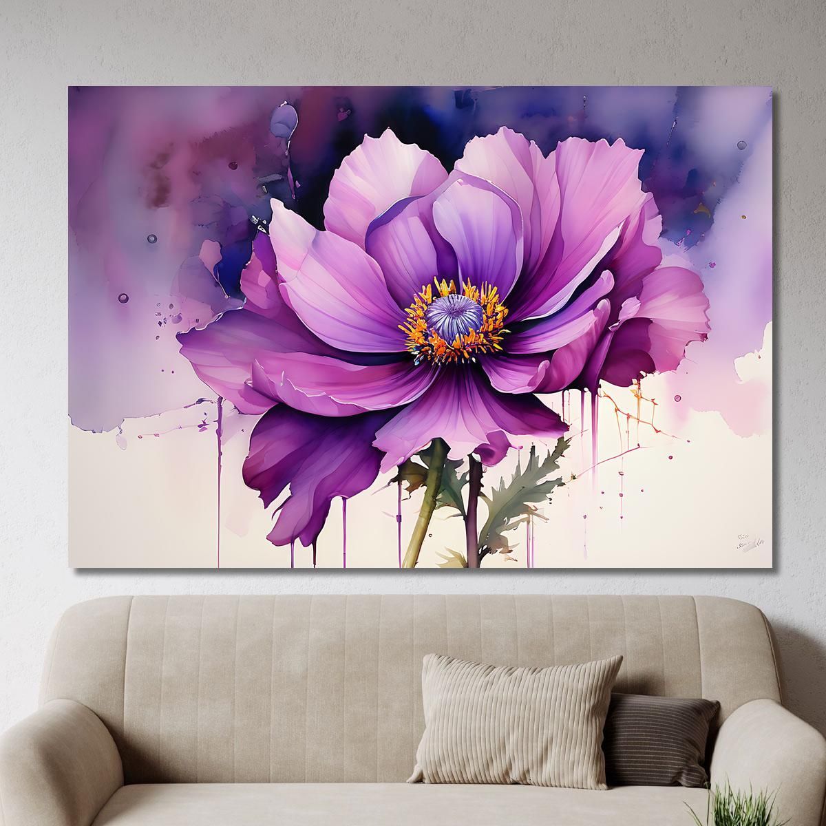 Quadro Acquerello Fiore Viola Quadro Moderno Fiori Astratti flp1 quadro stampa su tela