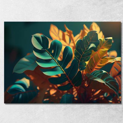 Quadro Con Foglie Tropicali Illuminate Da Luce Calda Quadro Moderno Fiori Astratti flp9 quadro stampa su tela