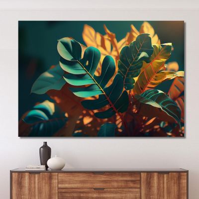 Quadro Con Foglie Tropicali Illuminate Da Luce Calda Quadro Moderno Fiori Astratti flp9 quadro stampa su tela