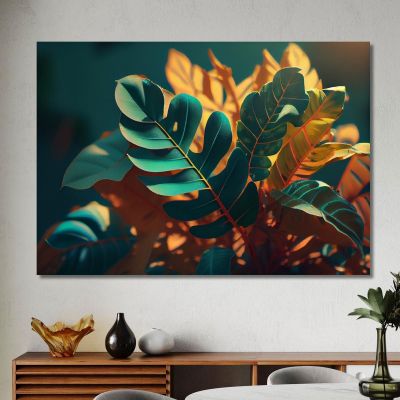 Quadro Con Foglie Tropicali Illuminate Da Luce Calda Quadro Moderno Fiori Astratti flp9 quadro stampa su tela