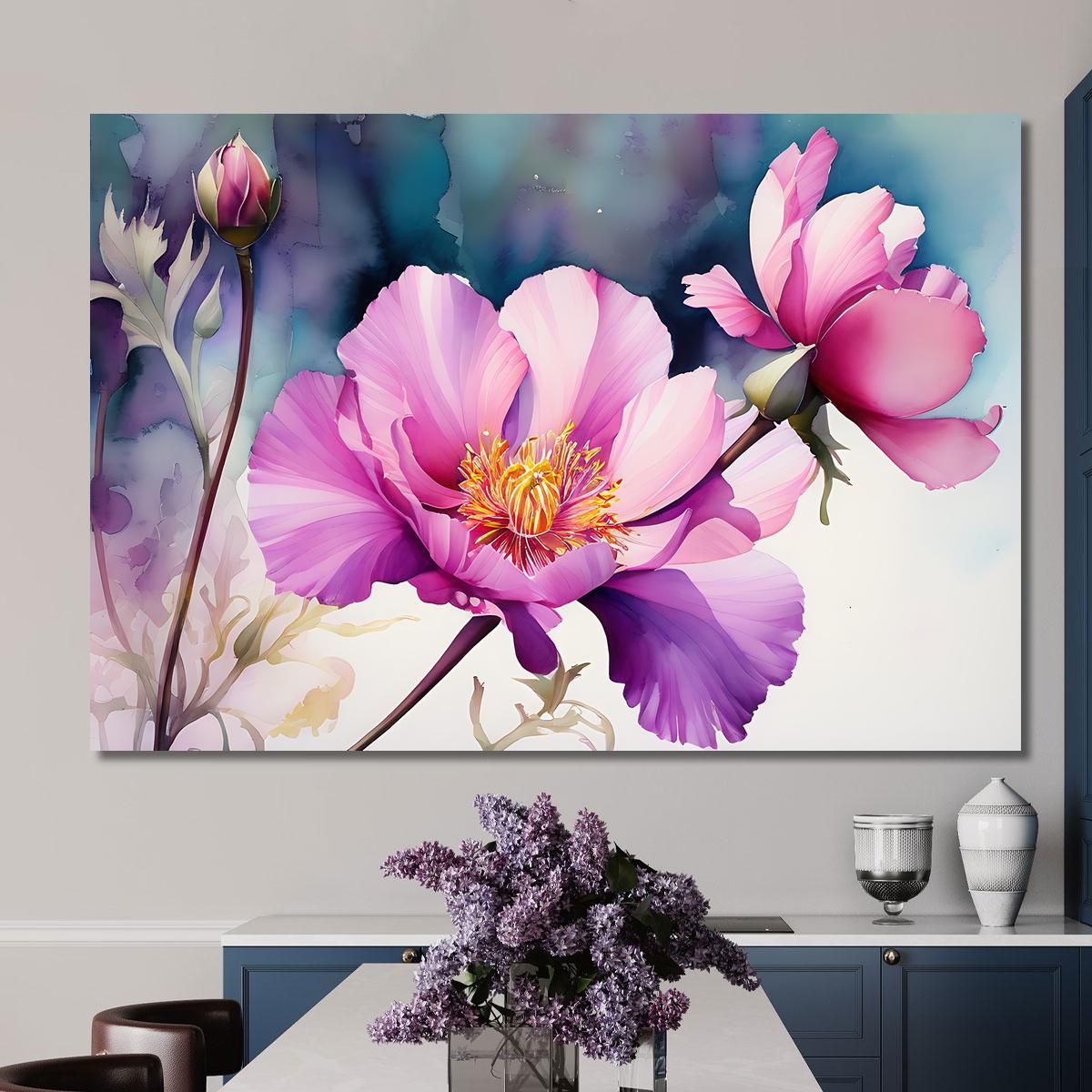 Quadro Fiore Viola Elegante Con Sfumature Pastello Quadro Moderno Fiori Astratti flp17 quadro stampa su tela