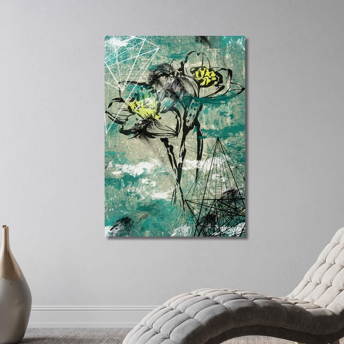 Quadro Fiori Astratti Su Sfondo Verde E Beige Quadro Moderno Fiori Astratti flp19 quadro stampa su tela