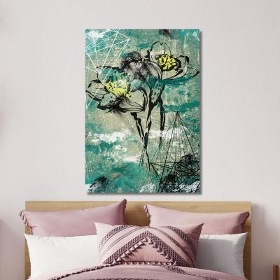 Quadro Fiori Astratti Su Sfondo Verde E Beige Quadro Moderno Fiori Astratti flp19 quadro stampa su tela