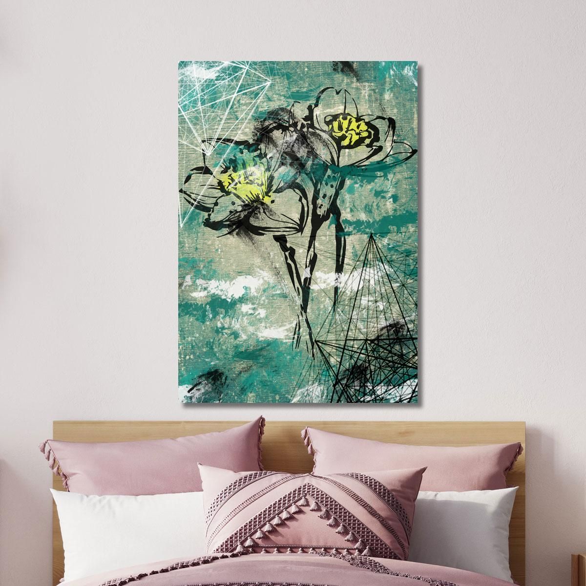 Quadro Fiori Astratti Su Sfondo Verde E Beige Quadro Moderno Fiori Astratti flp19 quadro stampa su tela