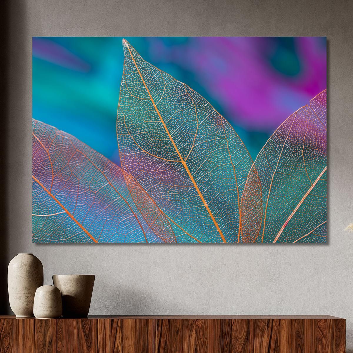 Quadro Foglie Trasparenti Neon Quadro Moderno Fiori Astratti flp24 quadro stampa su tela