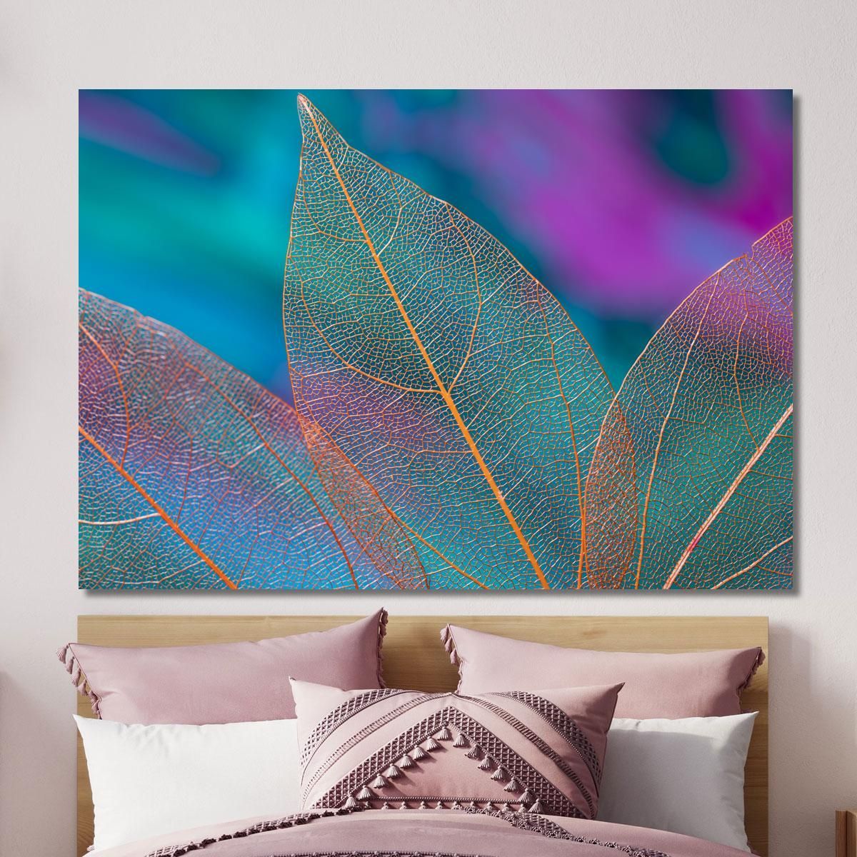 Quadro Foglie Trasparenti Neon Quadro Moderno Fiori Astratti flp24 quadro stampa su tela