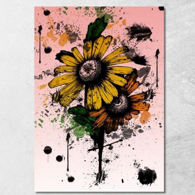 Quadro Girasoli Gialli Astratti Macchie Di Colore Quadro Moderno Fiori Astratti flp26 quadro stampa su tela