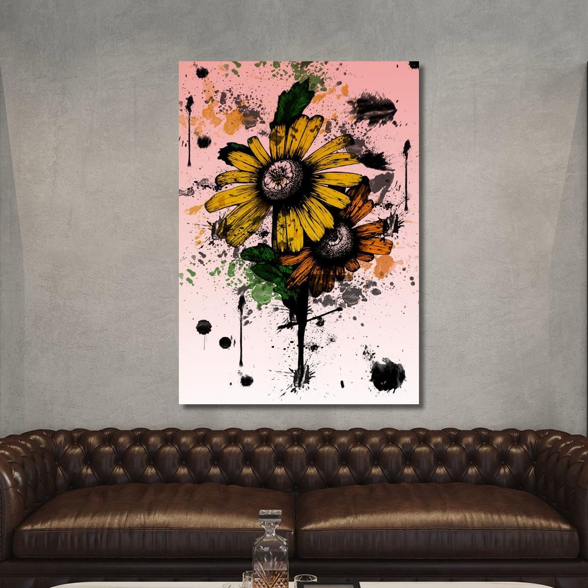 Quadro Girasoli Gialli Astratti Macchie Di Colore Quadro Moderno Fiori Astratti flp26 quadro stampa su tela