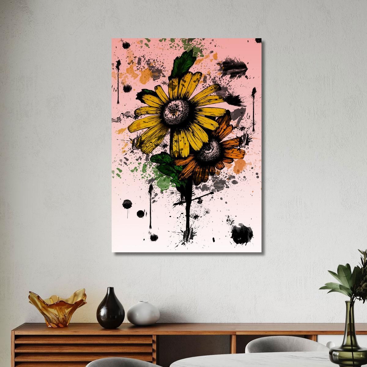 Quadro Girasoli Gialli Astratti Macchie Di Colore Quadro Moderno Fiori Astratti flp26 quadro stampa su tela
