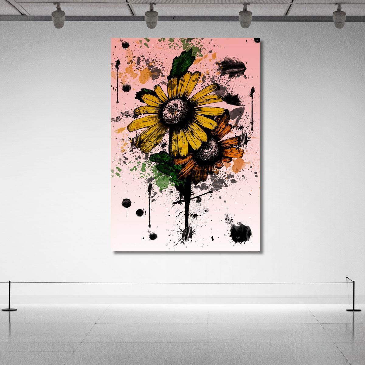 Quadro Girasoli Gialli Astratti Macchie Di Colore Quadro Moderno Fiori Astratti flp26 quadro stampa su tela