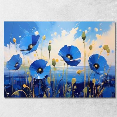 Quadro Papaveri Blu Su Sfondo Marino Quadro Moderno Fiori Astratti flp34 quadro stampa su tela