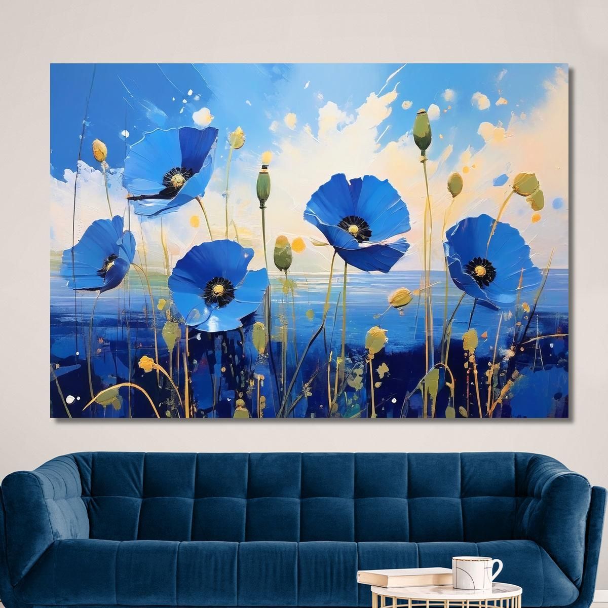 Quadro Papaveri Blu Su Sfondo Marino Quadro Moderno Fiori Astratti flp34 quadro stampa su tela