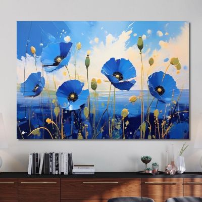Quadro Papaveri Blu Su Sfondo Marino Quadro Moderno Fiori Astratti flp34 quadro stampa su tela