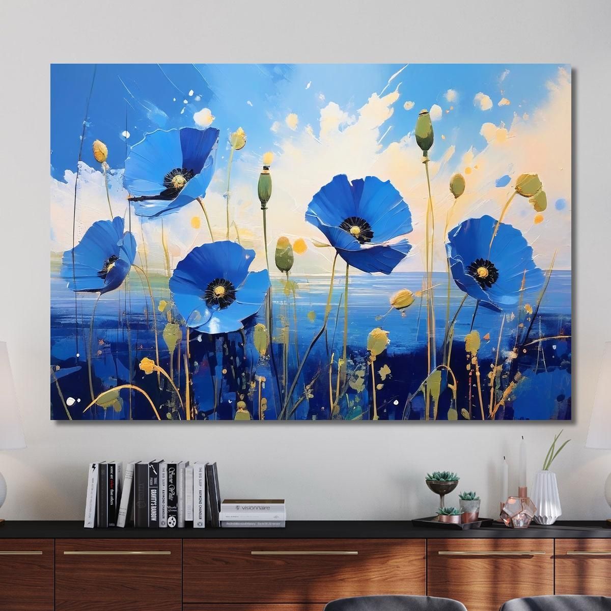 Quadro Papaveri Blu Su Sfondo Marino Quadro Moderno Fiori Astratti flp34 quadro stampa su tela