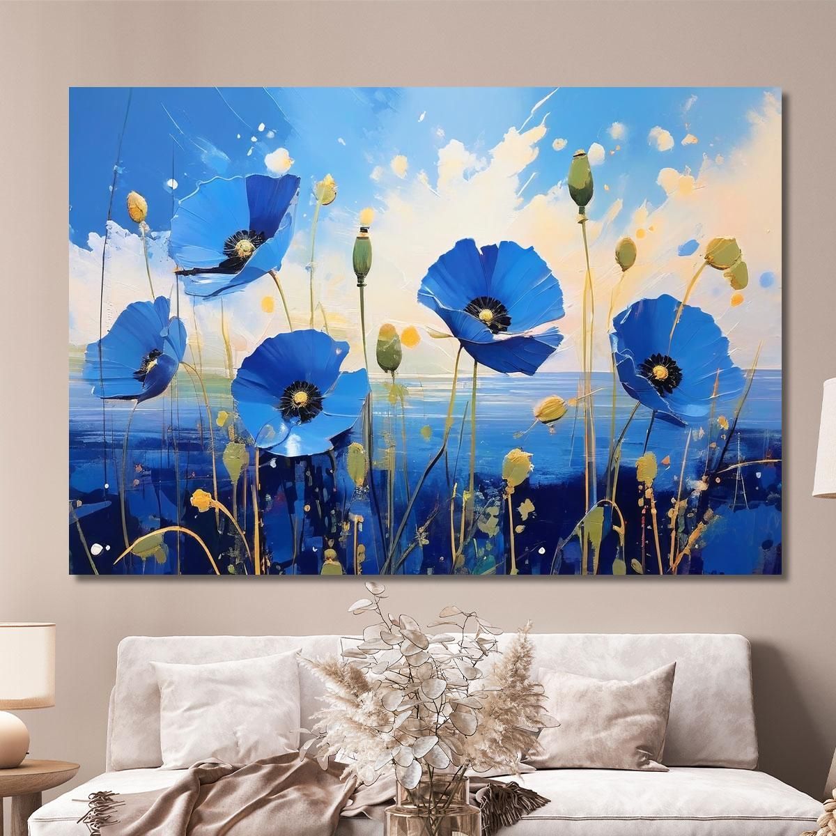 Quadro Papaveri Blu Su Sfondo Marino Quadro Moderno Fiori Astratti flp34 quadro stampa su tela