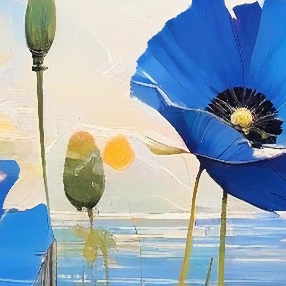 Quadro Papaveri Blu Su Sfondo Marino Quadro Moderno Fiori Astratti flp34 quadro stampa su tela