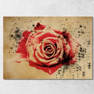 Quadro Rosa Rossa Vintage Quadro Moderno Fiori Astratti flp38 quadro stampa su tela