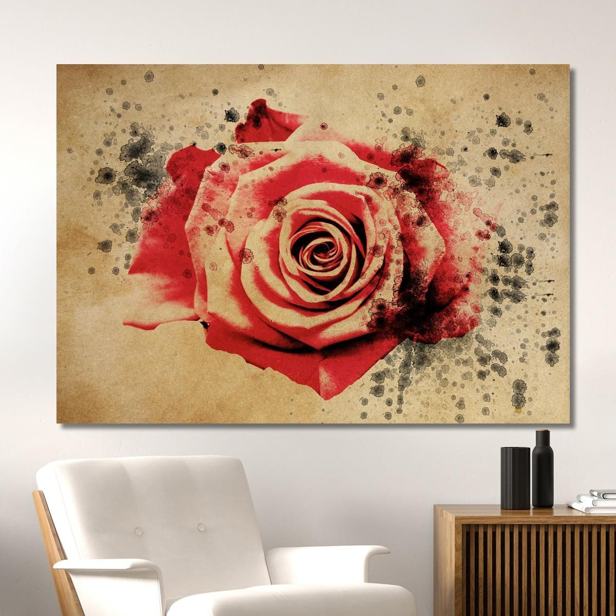 Quadro Rosa Rossa Vintage Quadro Moderno Fiori Astratti flp38 quadro stampa su tela