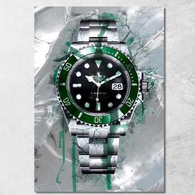 Quadro Moderno Orologio Rolex Submariner Verde E Nero Su Vetro Verde rlx19 quadro stampa su tela