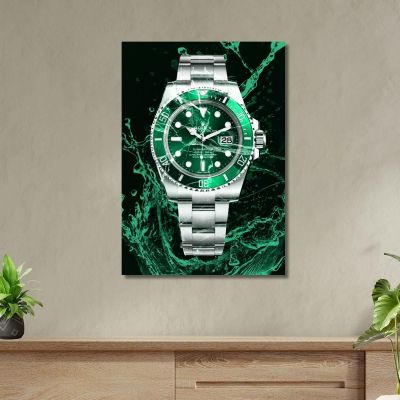 Modern Watch Painting Rolex Submariner Green Water , rlx21 canvas print