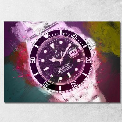 Quadro Moderno Orologio Rolex Submariner Macchie Di Colore Viola rlx25 quadro stampa su tela