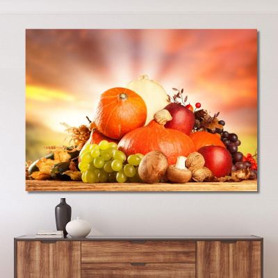 Cuadro Moderno Composición Otoñal Con Calabazas Y Frutos Secos , foo37 cuadro en lienzo