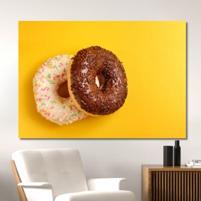 Tableau Moderne Donuts Glacés Au Chocolat Et À La Vanille Sur Fond Jaune , foo53 tableau impression sur toile
