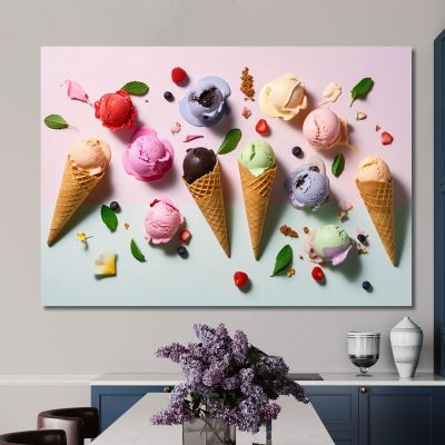 Peinture Moderne Glace Artisanale En Cornet Aux Parfums Variés , foo55 tableau impression sur toile