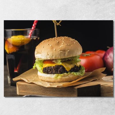 Quadro Moderno Hamburger Classico Con Formaggio Fuso E Lattuga Fresca foo62 quadro stampa su tela
