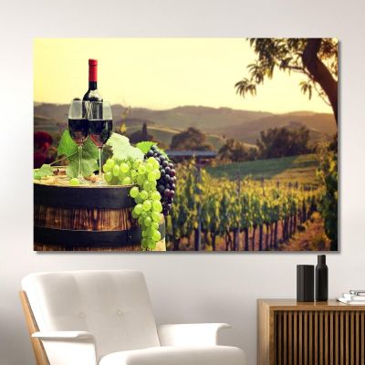 Peinture Moderne Paysage De Vignoble Avec Bouteille Et Verres De Vin , foo84 tableau impression sur toile