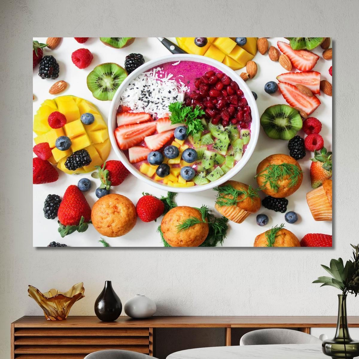 Cuadro Moderno Smoothie Bowl Con Frutas Frescas Y Semillas cuadro en lienzo, image size:1200x1200