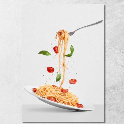 Quadro Moderno Spaghetti Con Pomodoro E Basilico Su Sfondo Grigio Minimalista foo103 quadro stampa su tela