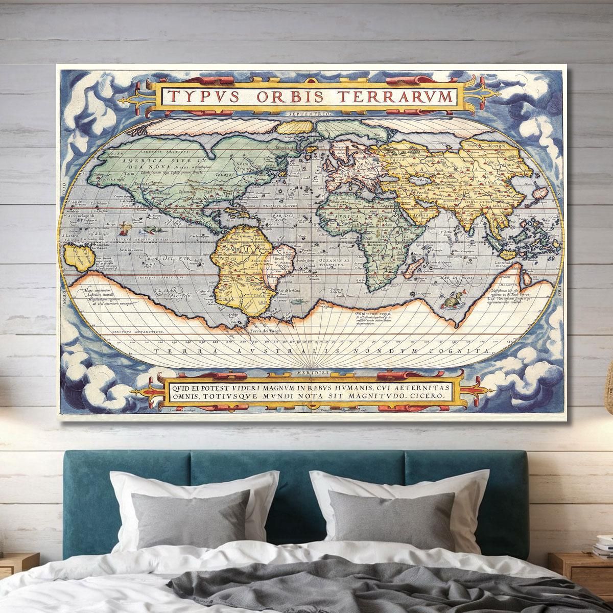 Quadro Mappa Del Mondo Antica Con Design Rinascimentale E Dettagli Decorativi map15 quadro stampa su tela