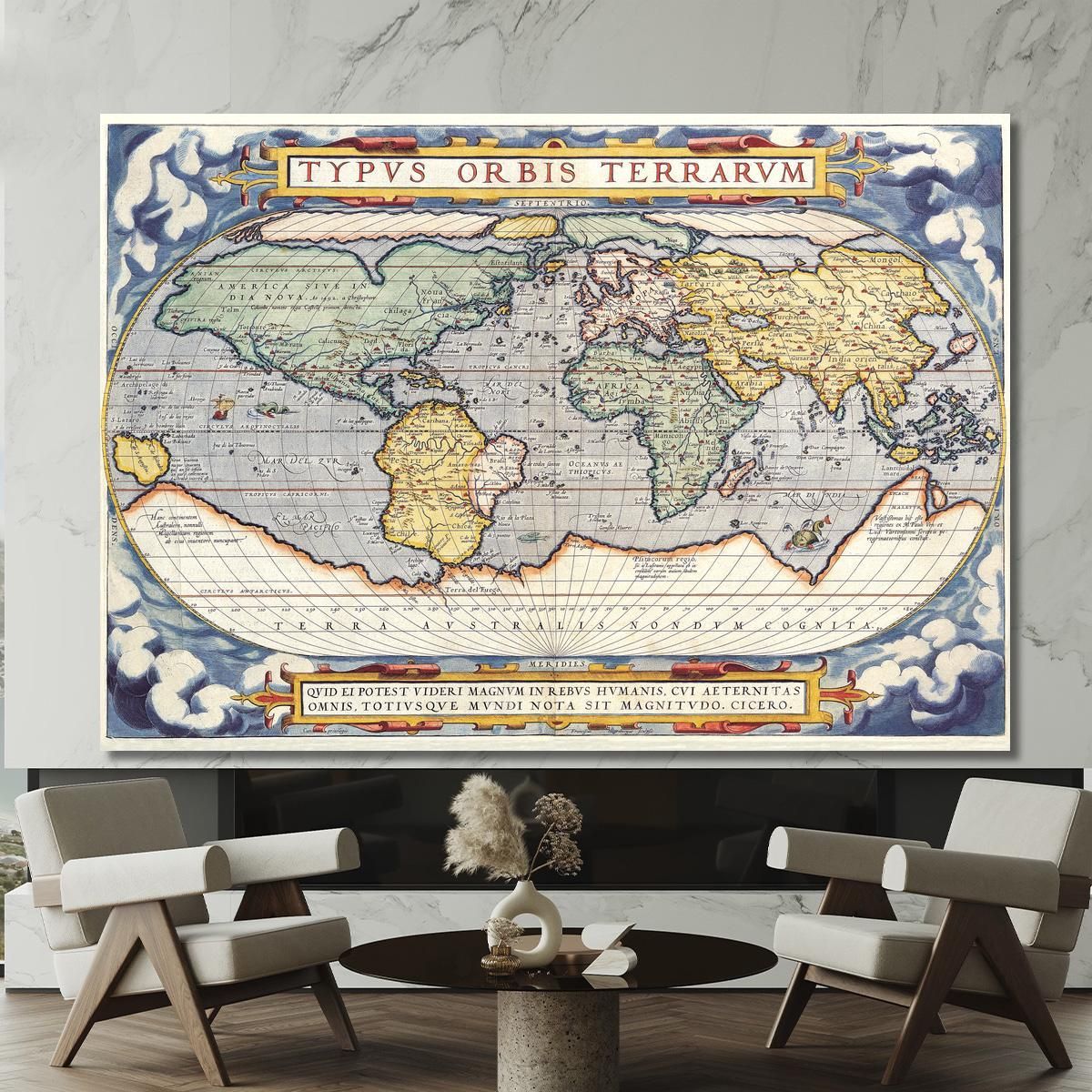 Quadro Mappa Del Mondo Antica Con Design Rinascimentale E Dettagli Decorativi map15 quadro stampa su tela