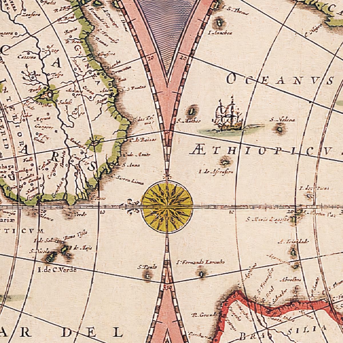 Quadro Mappa Del Mondo Antica Con Proiezione Polare E Dettagli Cartografici Storici map18 quadro stampa su tela