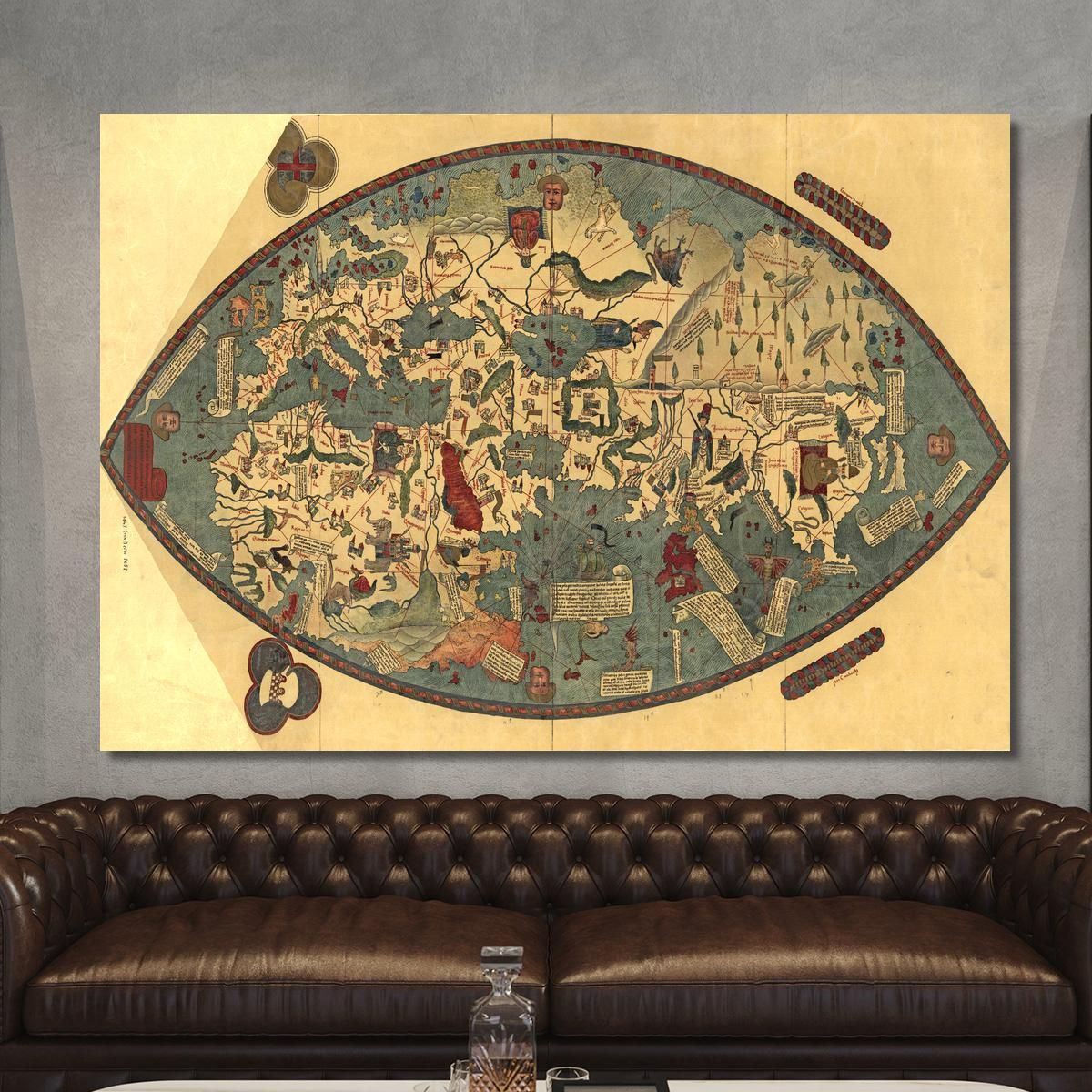 Quadro Mappa Del Mondo Medioevale Antica Con Dettagli Artistici E Simboli Storici map32 quadro stampa su tela
