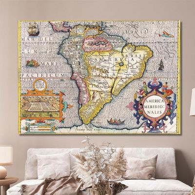 Painting Ancient South America Map With Geographical Details And Historical Symbols , map41 canvas print