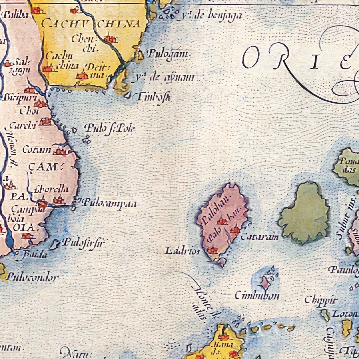 Quadro Mappa Dell'Asia Antica Con Illustrazioni Navi E Creature Mitologiche Su Sfondo Vintage map43 quadro stampa su tela
