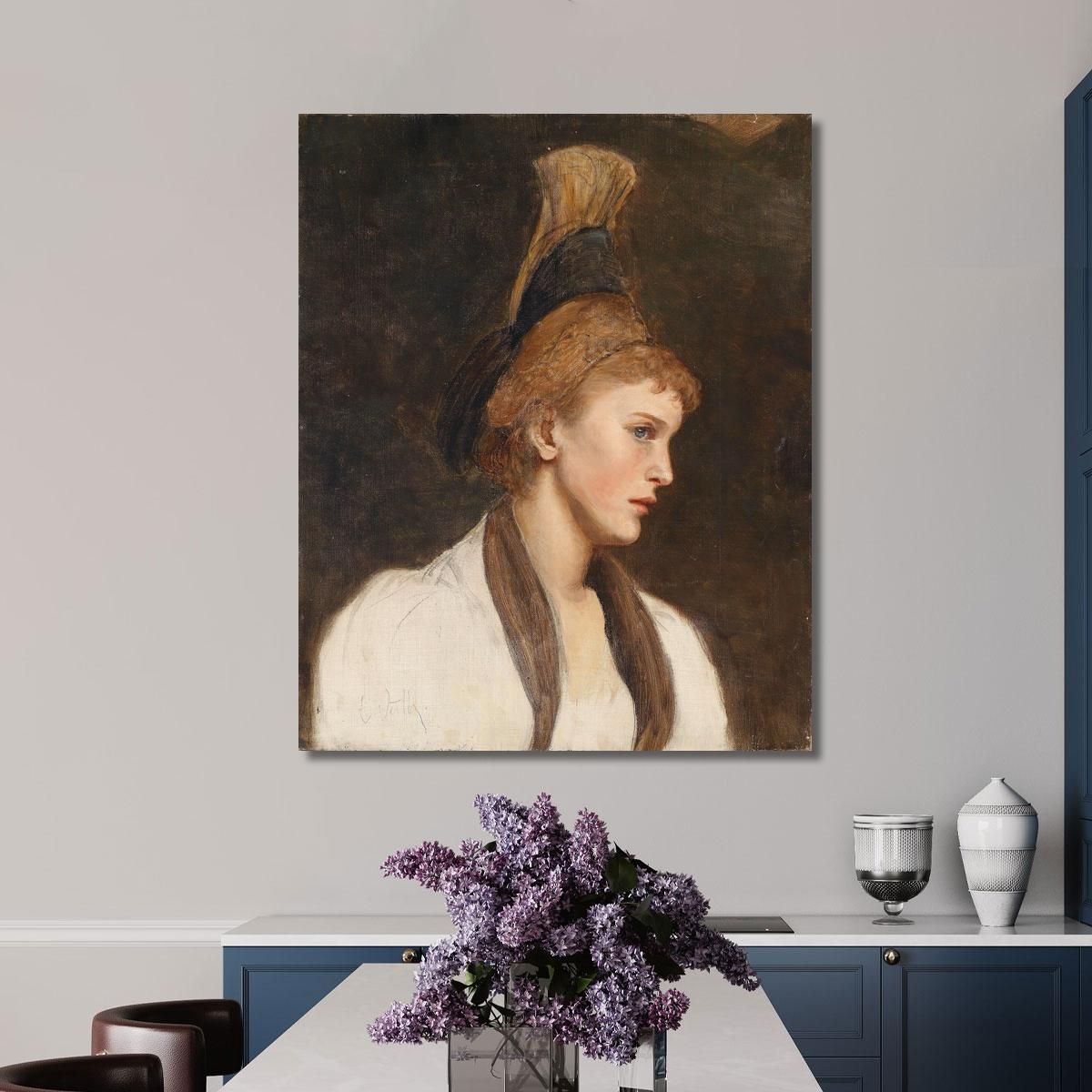 Donna Di Profilo Con Cuffia D'Oro Eduard Veith evt8 quadro stampa su tela