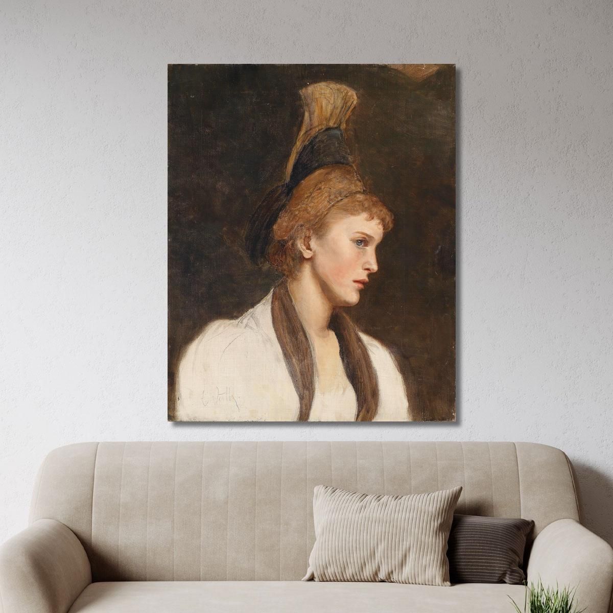Donna Di Profilo Con Cuffia D'Oro Eduard Veith evt8 quadro stampa su tela