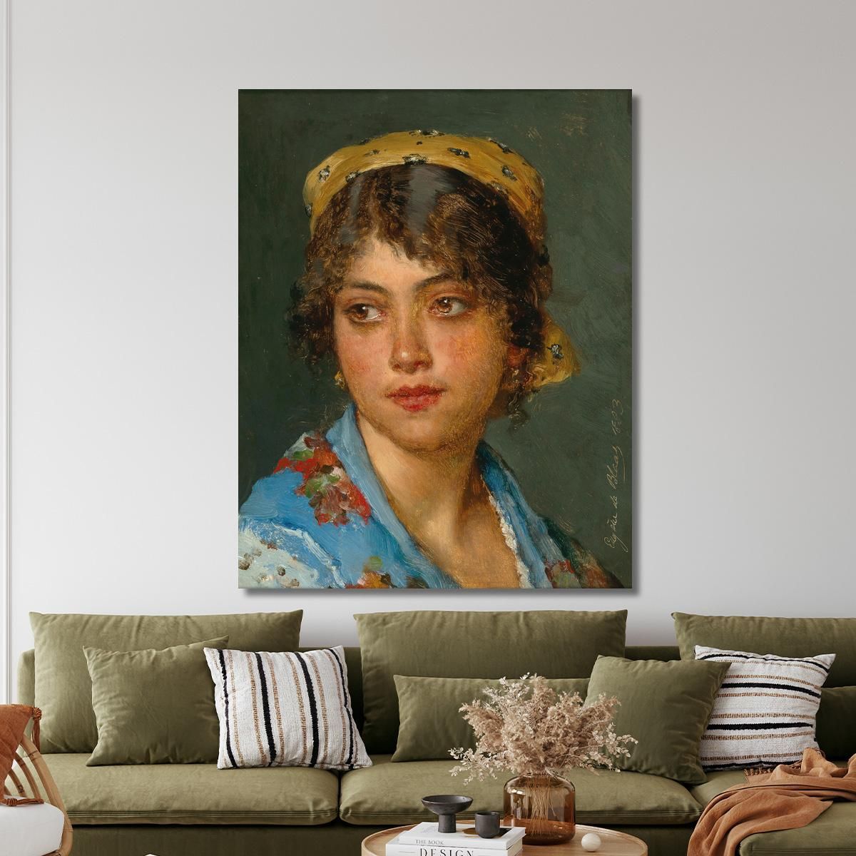 Una Giovane Donna Italiana Con Un Fazzoletto Giallo Eugen von Blaas evb14 quadro stampa su tela