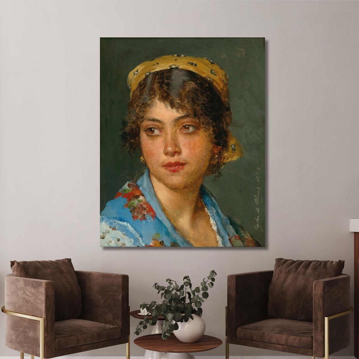 Una Giovane Donna Italiana Con Un Fazzoletto Giallo Eugen von Blaas evb14 quadro stampa su tela