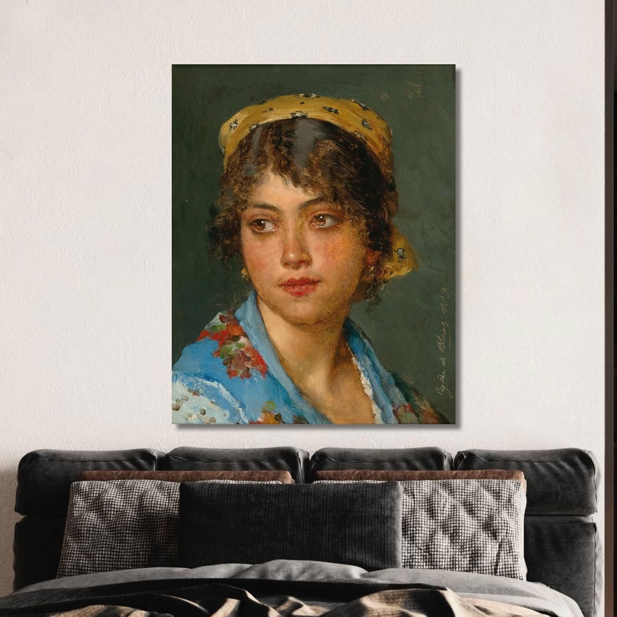 Una Giovane Donna Italiana Con Un Fazzoletto Giallo Eugen von Blaas evb14 quadro stampa su tela