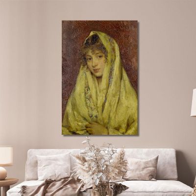 Ragazza Con Uno Scialle Giallo Eugen von Blaas evb34 quadro stampa su tela