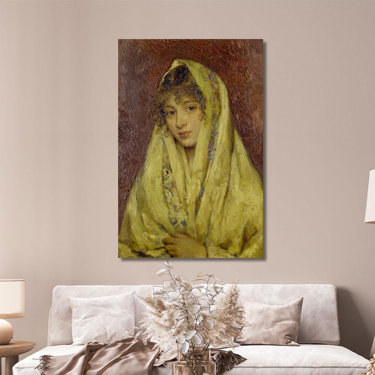 Ragazza Con Uno Scialle Giallo Eugen von Blaas evb34 quadro stampa su tela
