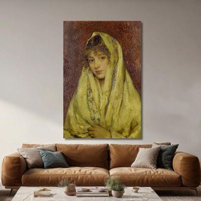 Ragazza Con Uno Scialle Giallo Eugen von Blaas evb34 quadro stampa su tela